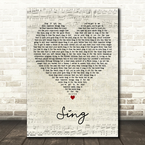 My Chemical Romance Sing Script Heart Decorative Wall Art Gift Song Lyric Print