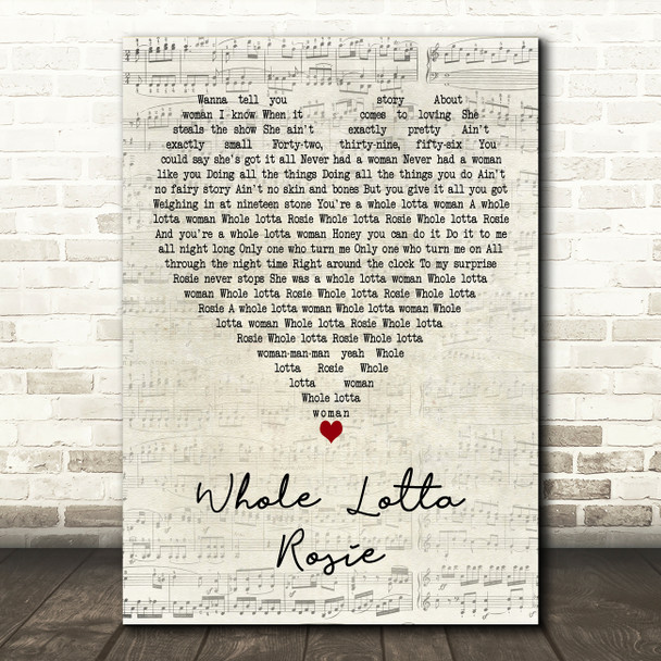 AC DC Whole Lotta Rosie Script Heart Decorative Wall Art Gift Song Lyric Print