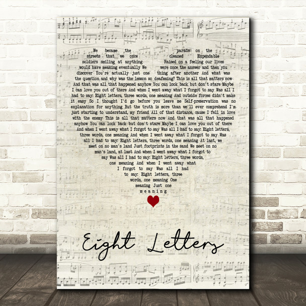 Take That Eight Letters Script Heart Decorative Wall Art Gift Song Lyric Print