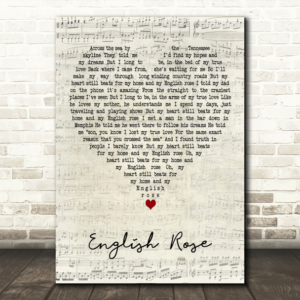 Ed Sheeran English Rose Script Heart Decorative Wall Art Gift Song Lyric Print