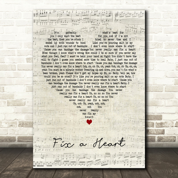 Demi Lovato Fix a Heart Script Heart Decorative Wall Art Gift Song Lyric Print