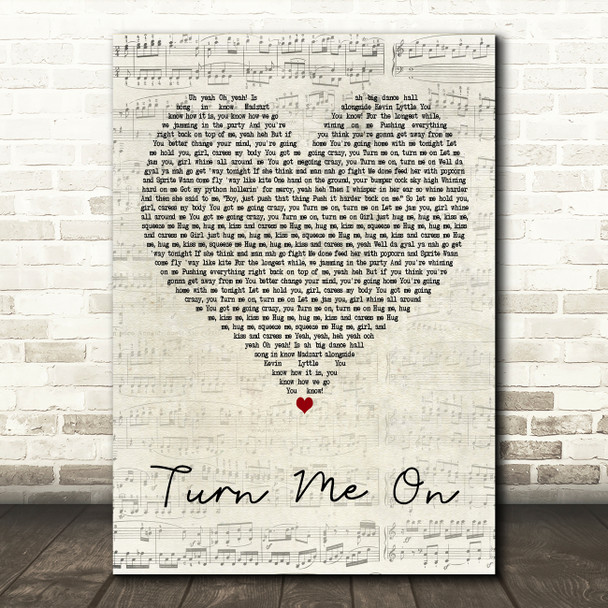 Kevin Lyttle Turn Me On Script Heart Decorative Wall Art Gift Song Lyric Print