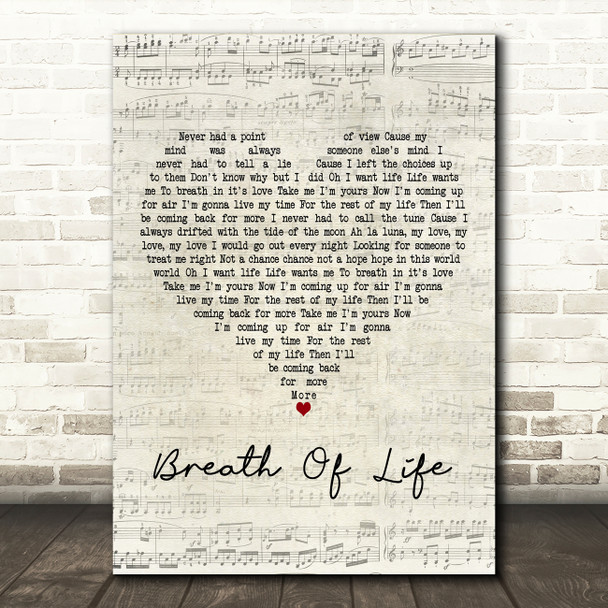 Erasure Breath Of Life Script Heart Decorative Wall Art Gift Song Lyric Print