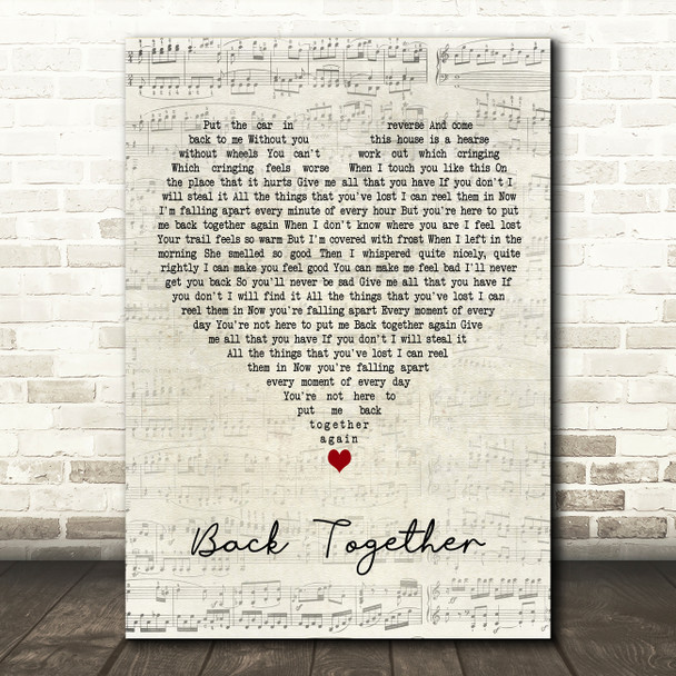 Babybird Back Together Script Heart Decorative Wall Art Gift Song Lyric Print