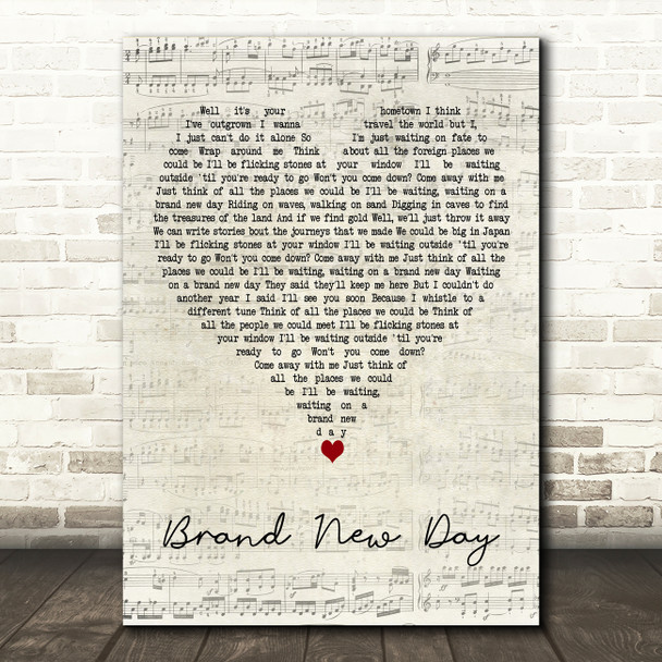 Kodaline Brand New Day Script Heart Decorative Wall Art Gift Song Lyric Print