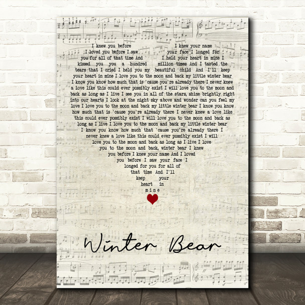 Coby Grant Winter Bear Script Heart Decorative Wall Art Gift Song Lyric Print