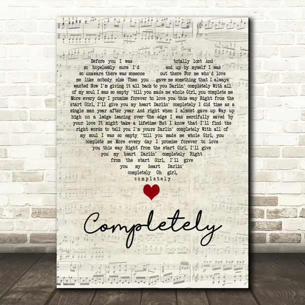 Collin Raye Completely Script Heart Decorative Wall Art Gift Song Lyric Print