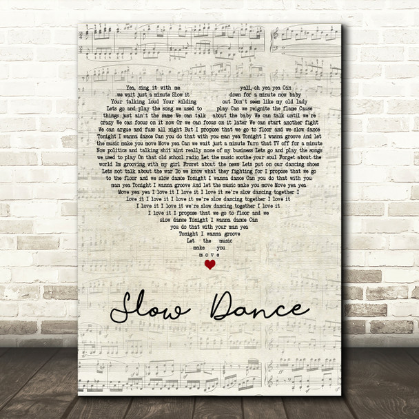 John Legend Slow Dance Script Heart Decorative Wall Art Gift Song Lyric Print