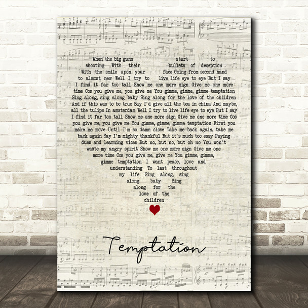 Wet Wet Wet Temptation Script Heart Decorative Wall Art Gift Song Lyric Print