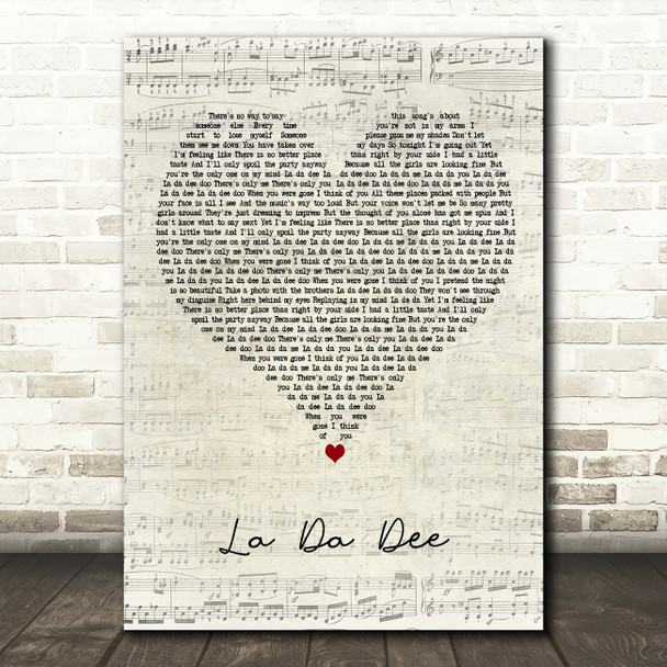 Cody Simpson La Da Dee Script Heart Decorative Wall Art Gift Song Lyric Print