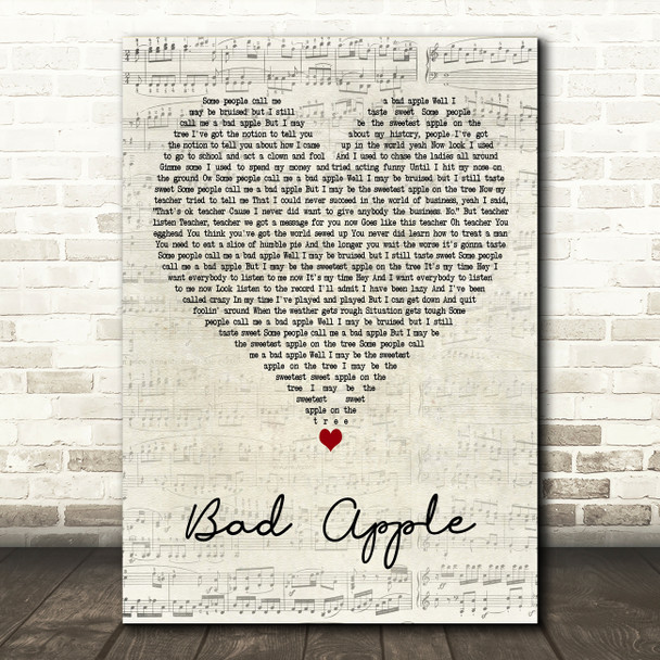 David Wilcox Bad Apple Script Heart Decorative Wall Art Gift Song Lyric Print