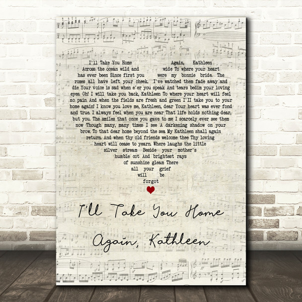 Josef Locke I'll Take You Home Again, Kathleen Script Heart Song Lyric Print