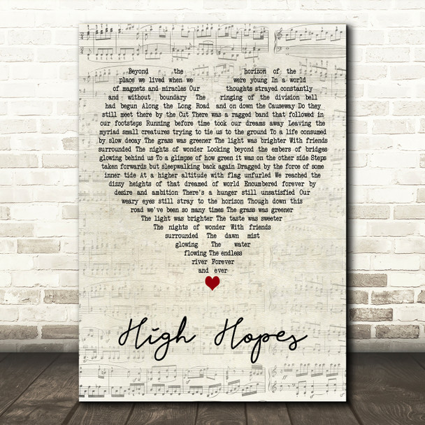 Pink Floyd High Hopes Script Heart Decorative Wall Art Gift Song Lyric Print