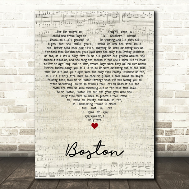 Dermot Kennedy Boston Script Heart Decorative Wall Art Gift Song Lyric Print