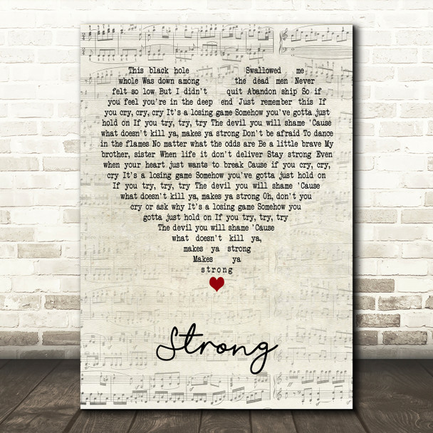 Mark Kingswood Strong Script Heart Decorative Wall Art Gift Song Lyric Print