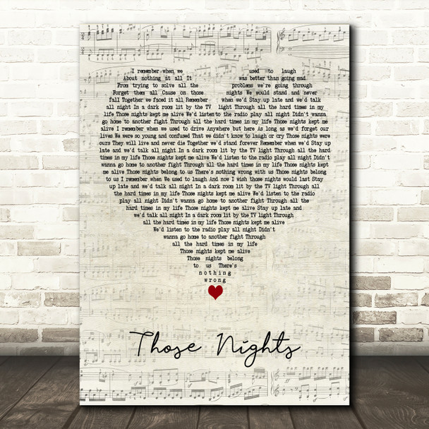 Skillet Those Nights Script Heart Decorative Wall Art Gift Song Lyric Print