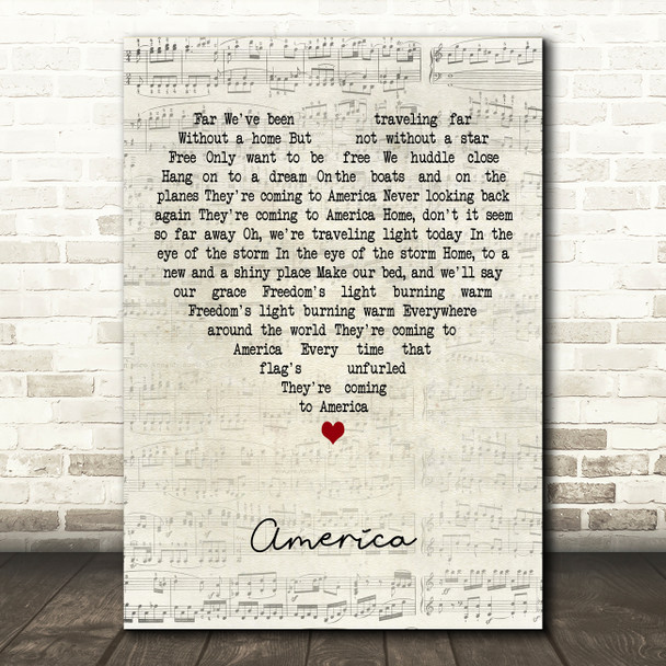 Neil Diamond America Script Heart Decorative Wall Art Gift Song Lyric Print