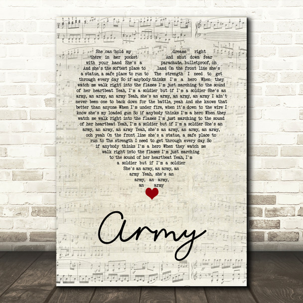 Lady Antebellum Army Script Heart Decorative Wall Art Gift Song Lyric Print