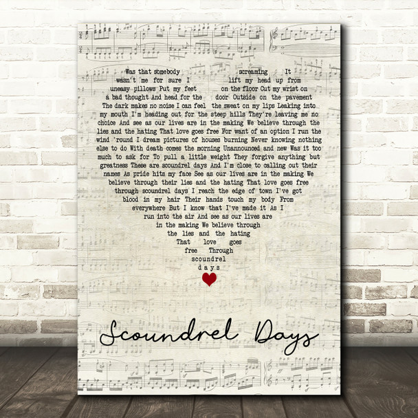 A-ha Scoundrel Days Script Heart Decorative Wall Art Gift Song Lyric Print