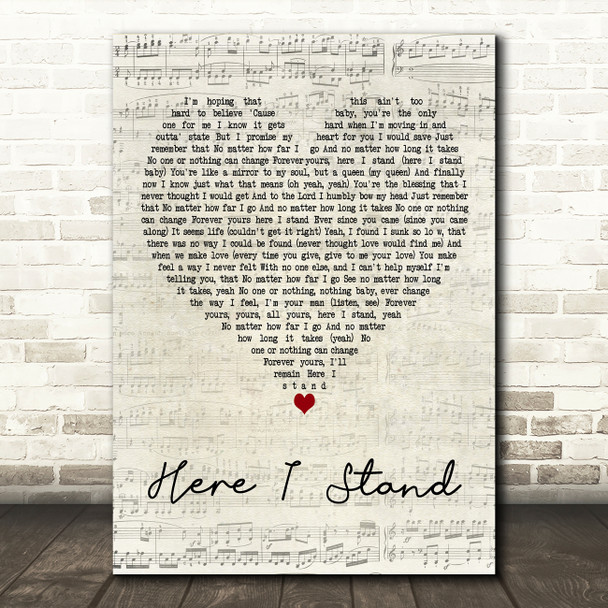 Usher Here I Stand Script Heart Decorative Wall Art Gift Song Lyric Print