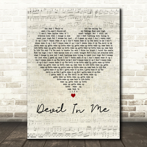 Halsey Devil In Me Script Heart Decorative Wall Art Gift Song Lyric Print