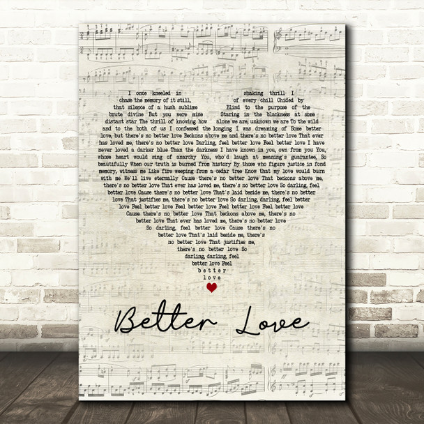 Hozier Better Love Script Heart Decorative Wall Art Gift Song Lyric Print