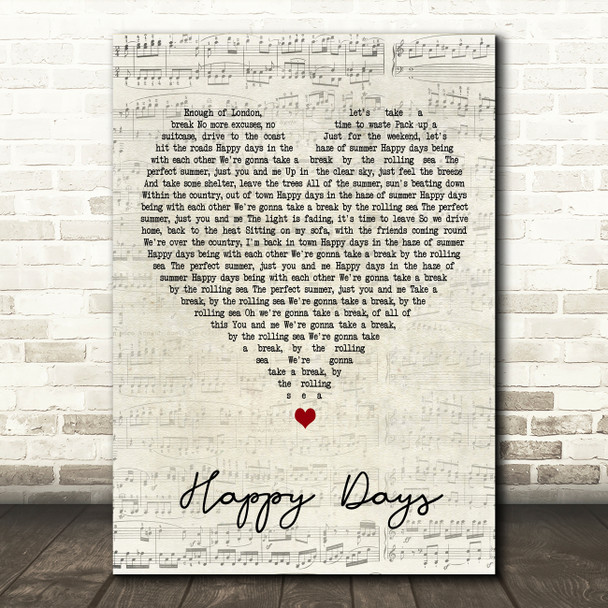 Squeeze Happy Days Script Heart Decorative Wall Art Gift Song Lyric Print