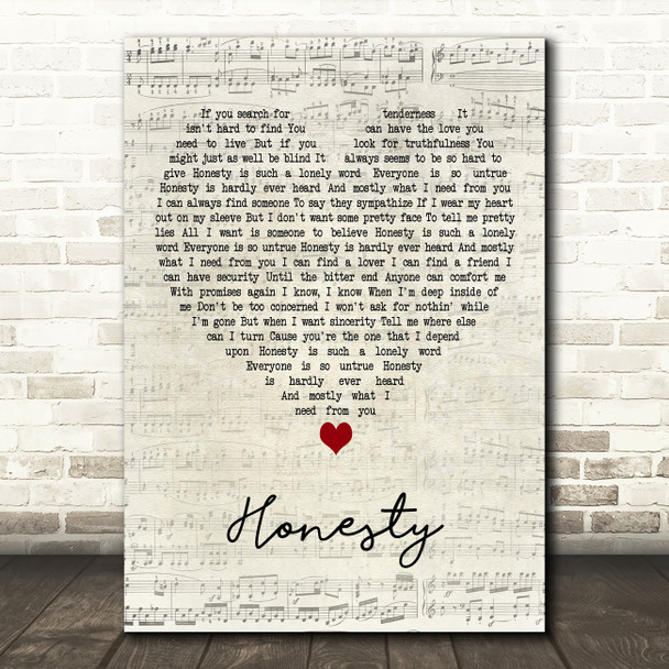 Billy Joel Honesty Script Heart Decorative Wall Art Gift Song Lyric Print