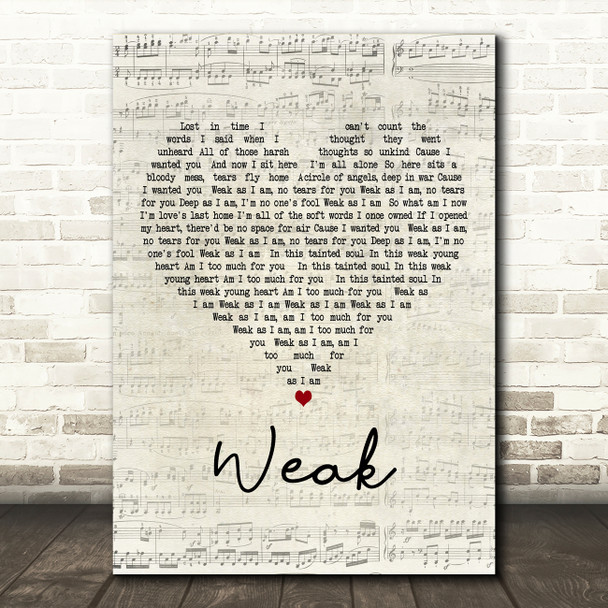 Skunk Anansie Weak Script Heart Decorative Wall Art Gift Song Lyric Print