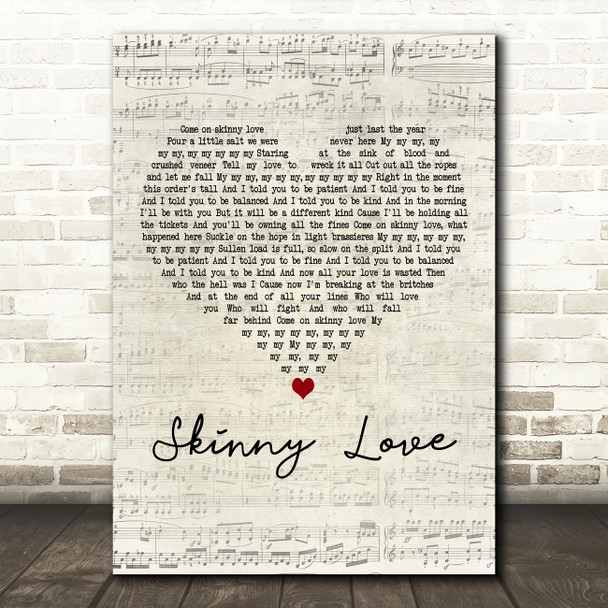 Birdy Skinny Love Script Heart Decorative Wall Art Gift Song Lyric Print