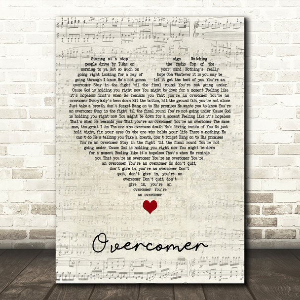 Mandisa Overcomer Script Heart Decorative Wall Art Gift Song Lyric Print
