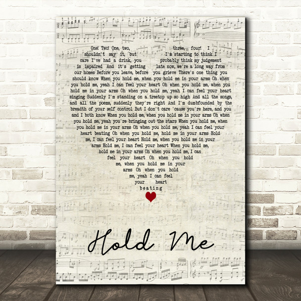 Tom Odell Hold Me Script Heart Decorative Wall Art Gift Song Lyric Print