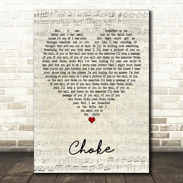OneRepublic Choke Script Heart Decorative Wall Art Gift Song Lyric Print