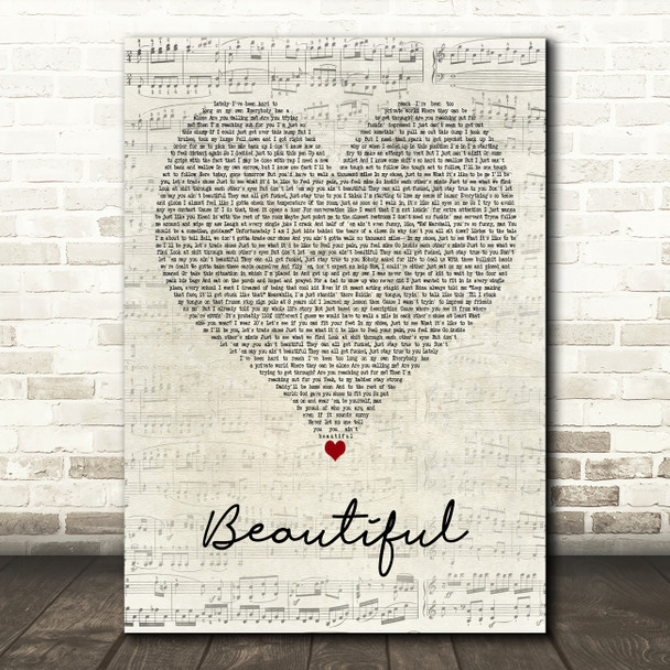 Eminem Beautiful Script Heart Decorative Wall Art Gift Song Lyric Print