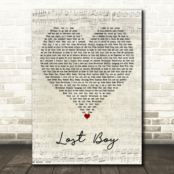 Ruth B Lost Boy Script Heart Decorative Wall Art Gift Song Lyric Print