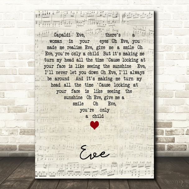 Jim Capaldi Eve Script Heart Decorative Wall Art Gift Song Lyric Print