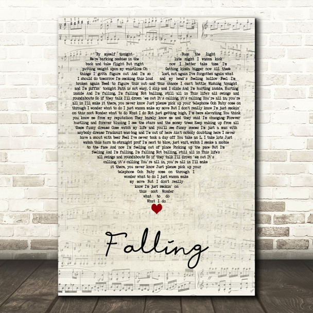 Artan Falling Script Heart Decorative Wall Art Gift Song Lyric Print