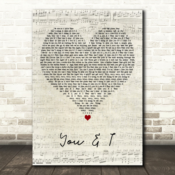 Bru-C You & I Script Heart Decorative Wall Art Gift Song Lyric Print