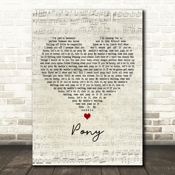 Ginuwine Pony Script Heart Decorative Wall Art Gift Song Lyric Print