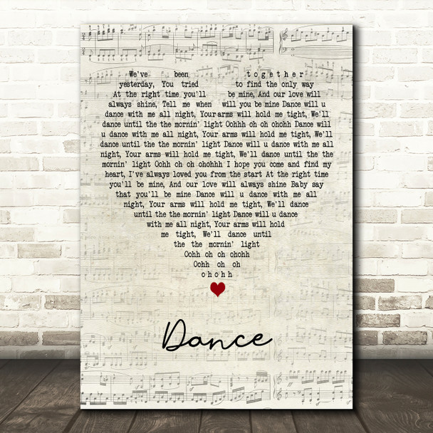 Apollo Dance Script Heart Decorative Wall Art Gift Song Lyric Print