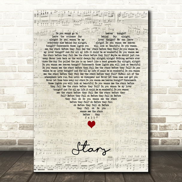 SixxAM Stars Script Heart Decorative Wall Art Gift Song Lyric Print