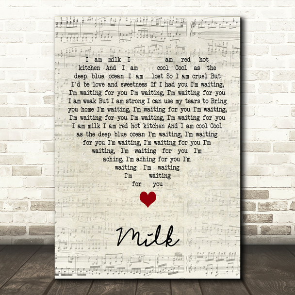 Garbage Milk Script Heart Decorative Wall Art Gift Song Lyric Print