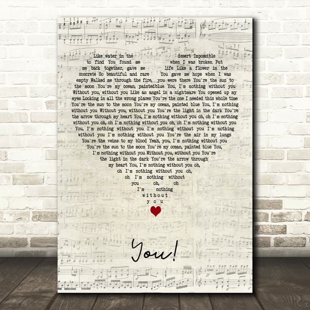 Lany You! Script Heart Decorative Wall Art Gift Song Lyric Print