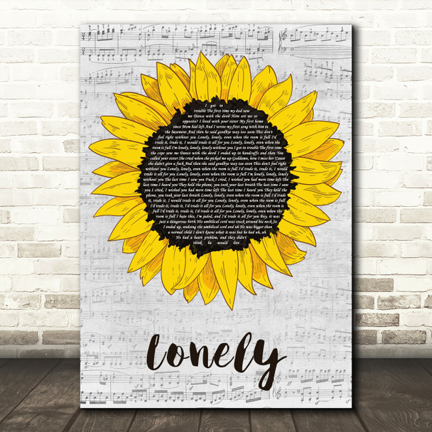 Machine Gun Kelly Lonely Grey Script Sunflower Decorative Wall Art Gift Song Lyric Print
