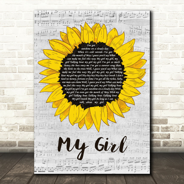 The Temptations My Girl Grey Script Sunflower Decorative Wall Art Gift Song Lyric Print