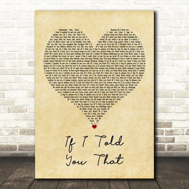 Whitney Houston Ft. George Michael If I Told You That Vintage Heart Wall Art Gift Song Lyric Print
