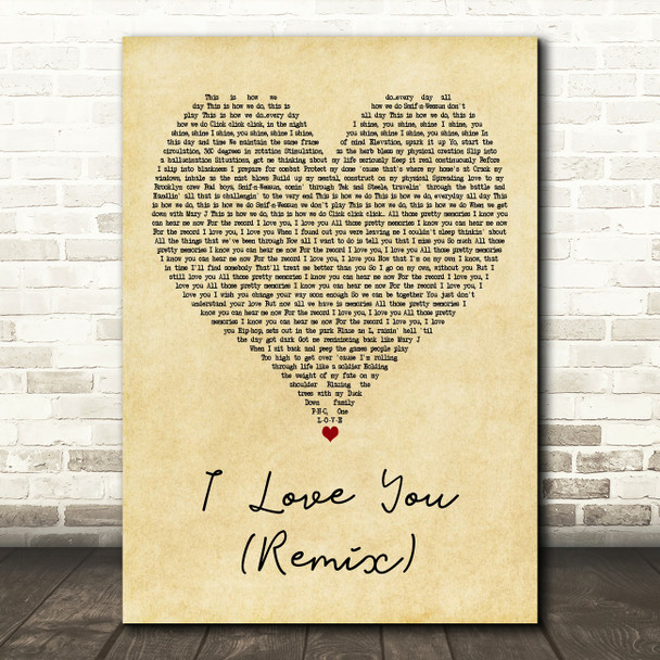 Mary J. Blige Featuring Smif-N-Wessun I Love You (Remix) Vintage Heart Wall Art Song Lyric Print