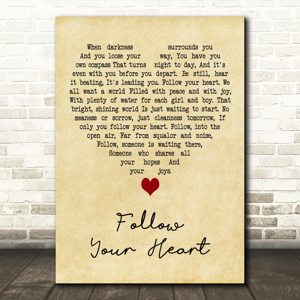 Urinetown The Musical Follow Your Heart Vintage Heart Decorative Wall Art Gift Song Lyric Print