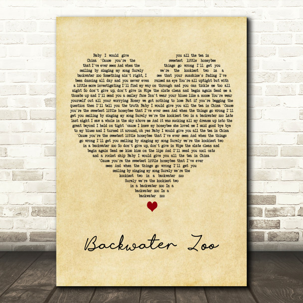 The Temperance Movement Backwater Zoo Vintage Heart Decorative Wall Art Gift Song Lyric Print