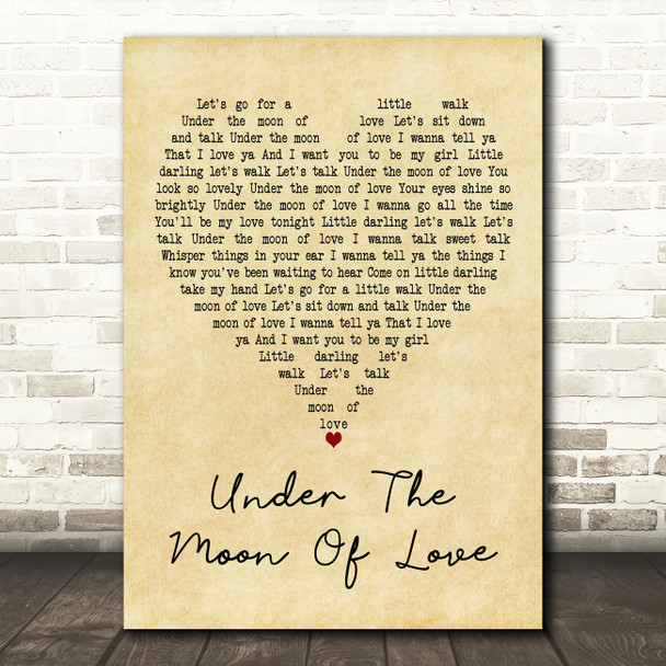 Showaddywaddy Under The Moon Of Love Vintage Heart Decorative Wall Art Gift Song Lyric Print